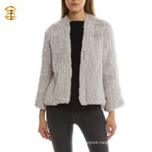Light Grey Women Genuine Rabbit Fur Knitted Jacket Wholesale